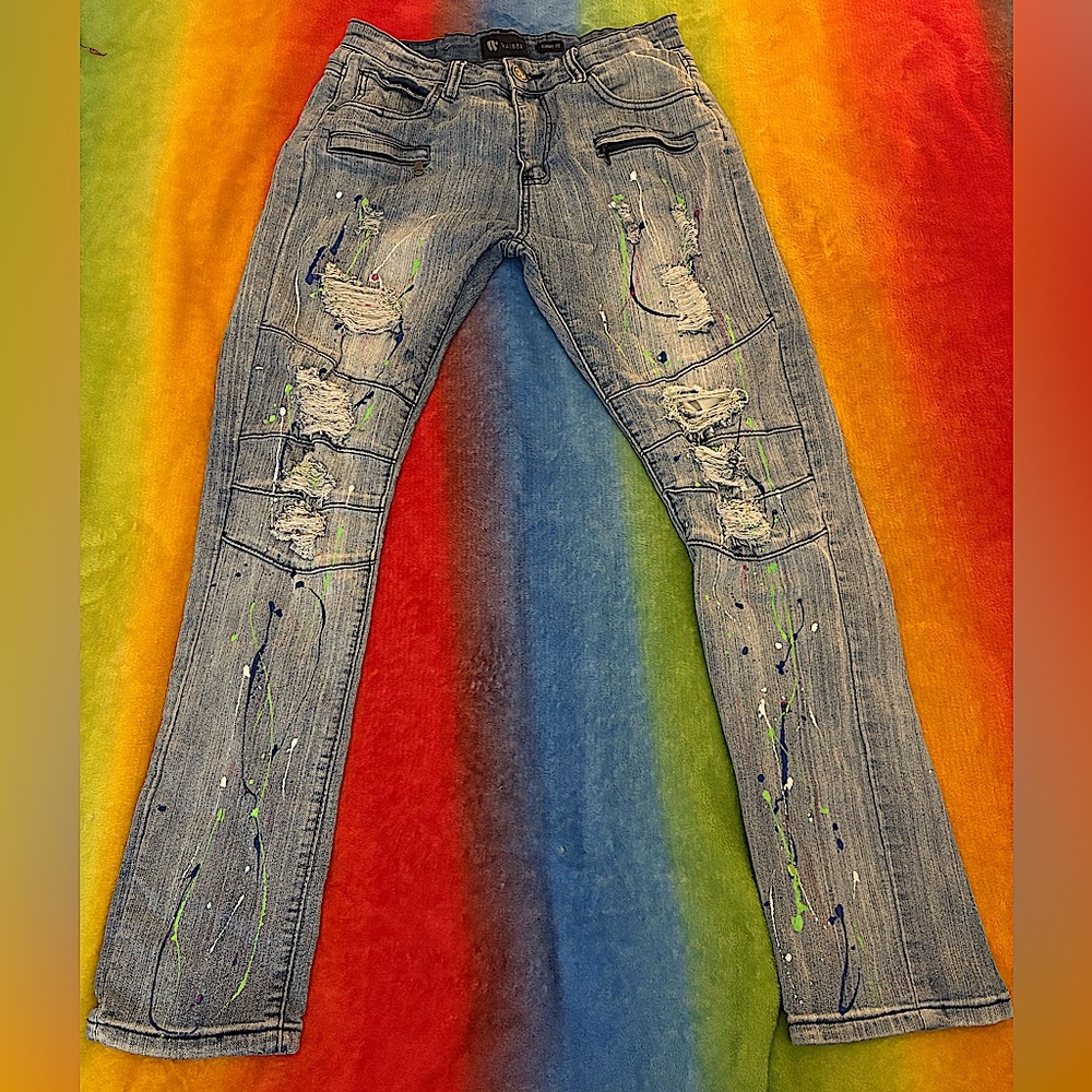 Splatter Paint Blue Jean Pants